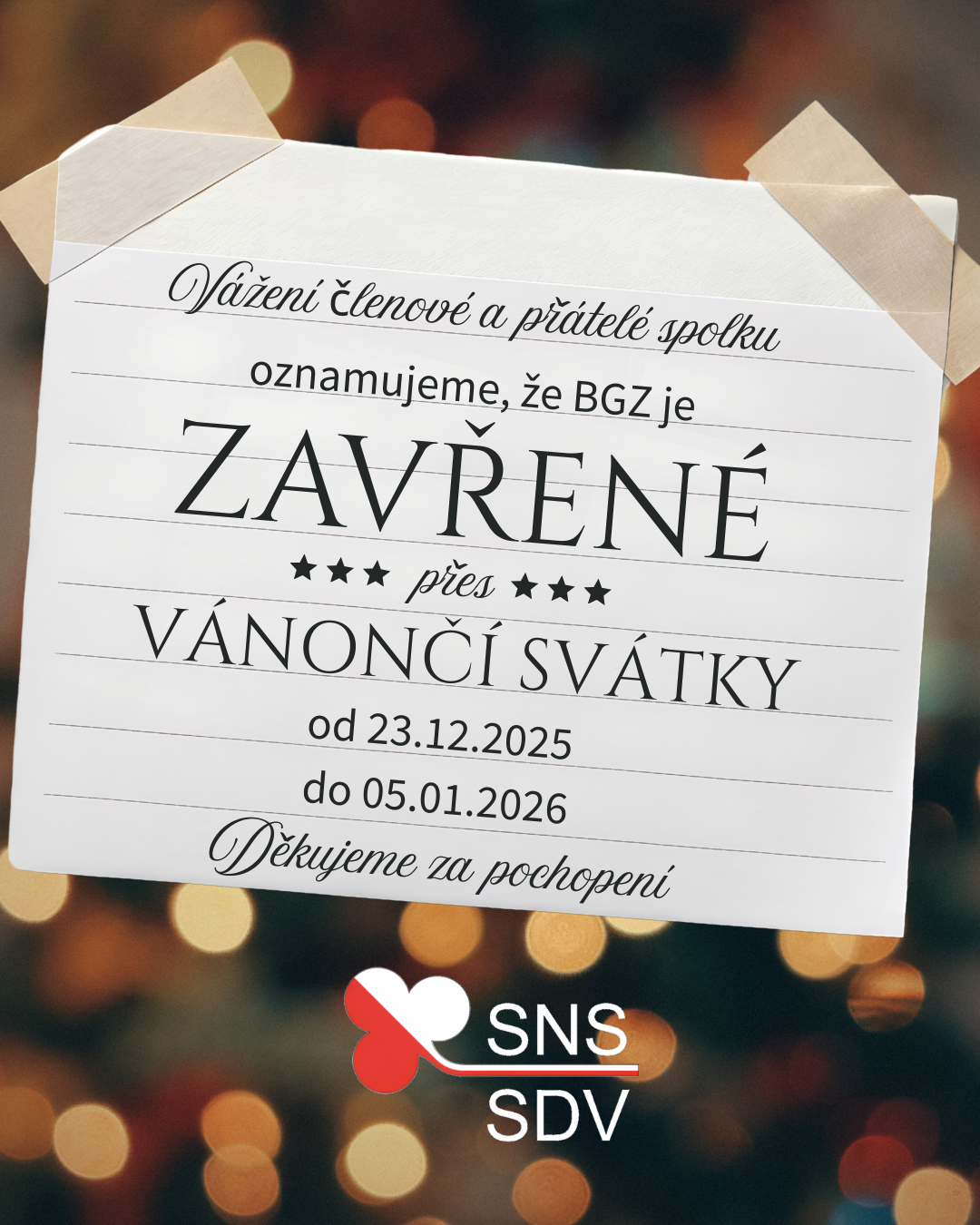 Oznámení o dočasném uzavření BGZ